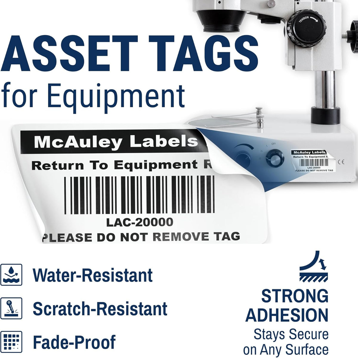 McAuley Labels Custom Asset Tags for Equipment - Numbered, Permanent Acrylic Adhesive, Semi-Gloss White Polyester - ID Label - 2x1 Inches