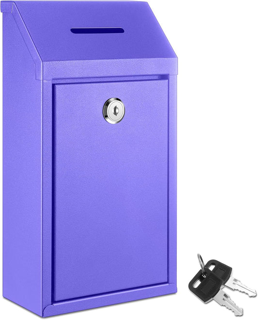 Metal Donation Cash Box Collection Safe Suggestion Box with Lock Wall Mounted Mailbox Delivery Ballot Container for Home Office Outdoor Door