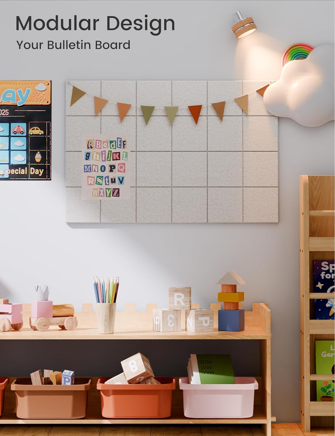 Felt Bulletin Board Tiles -28"x18" Cork Board Alternative for Office Decor, Push Pin Board Wall Organizer 6-Pack - Oatmeal