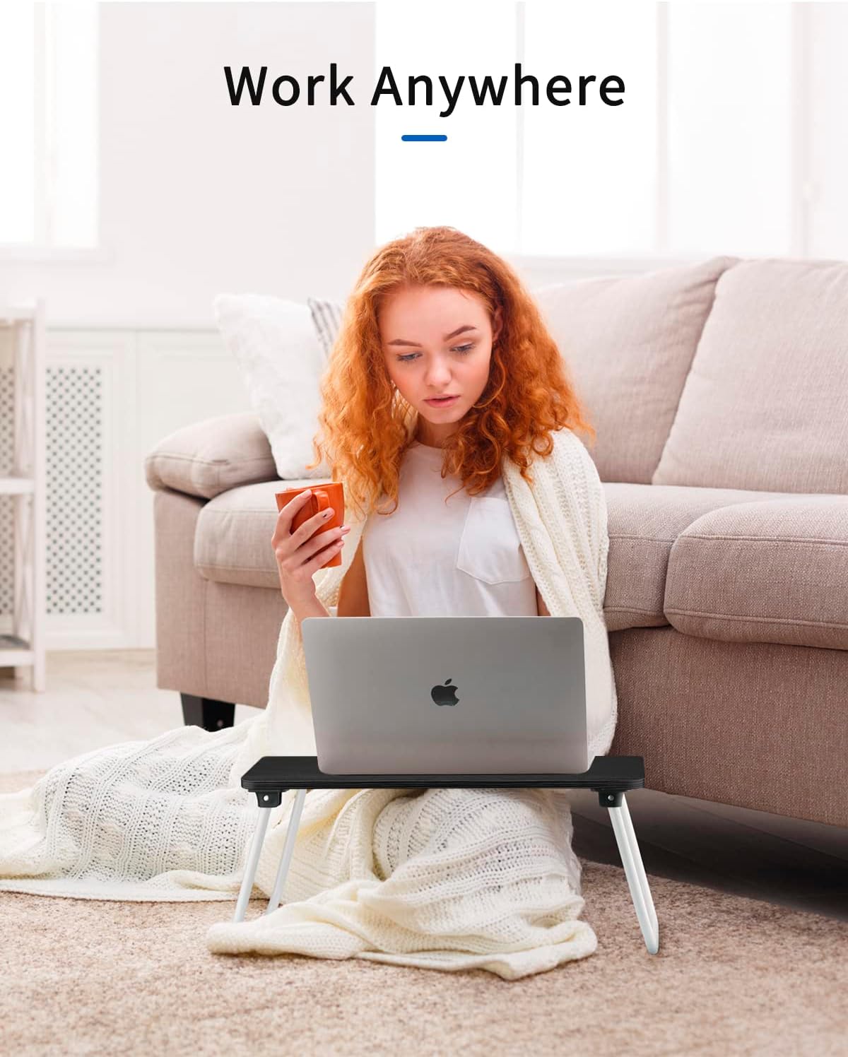 Ruxury Folding Lap Desk Laptop Stand Bed Desk Table Tray, Breakfast Serving Tray, Portable & Lightweight Mini Table for Sofa Couch Floor - - Black