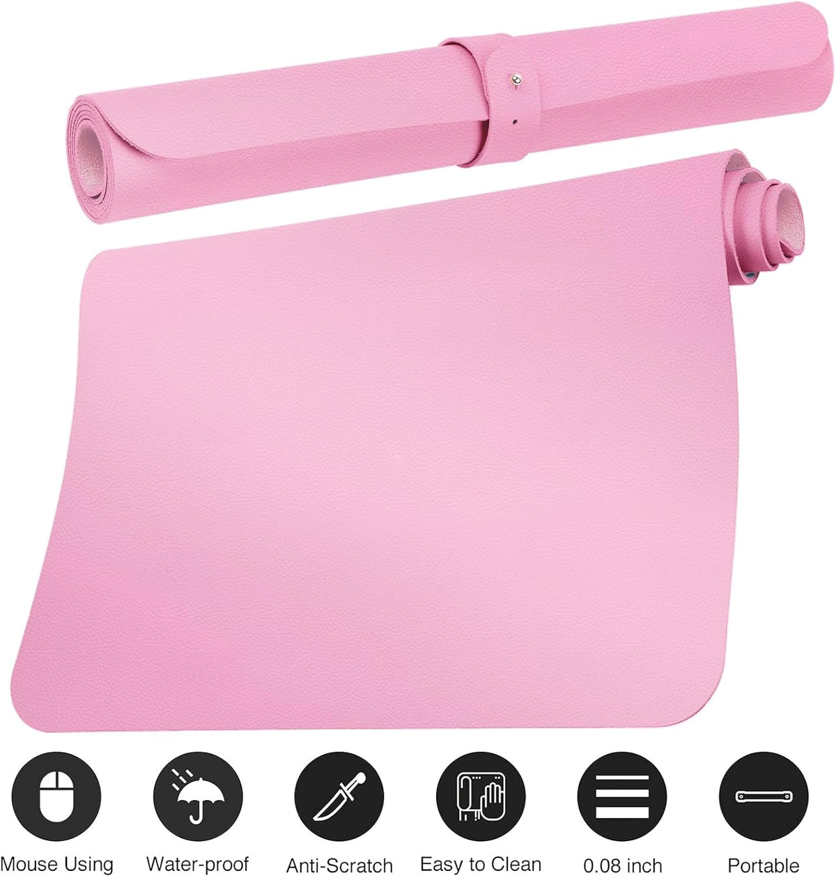 Boutilon Leather Desk Pad Protector,Non-Slip Mouse Pad,Laptop Desk Pad,Office Mouse Mat,Waterproof Leather Desk Blotter,Desk Writing Pad for Office and Home (S-Baby Pink,24"x 14")