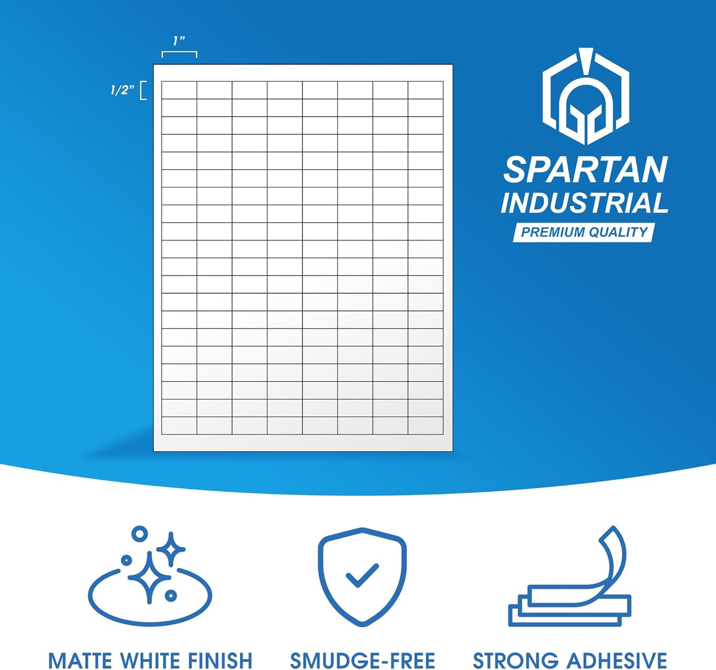1" X 0.5" Matte White Printable Labels Compatible with Inkjet and Laser Printers - 100 Sheets, 16000 Small Stickers for Barcodes, Product Labeling, Inventory - Spartan Industrial