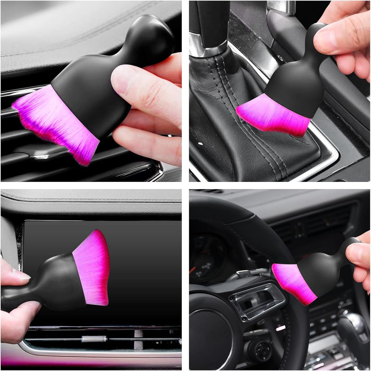 Car Interior Cleaning Brush Car Duster Interior with Ultra Soft Bristles Auto Detailing Brushes Dusting Car Accessories for Dashboard, AC Vents, Leather, Scratch-Free (Double Purple)