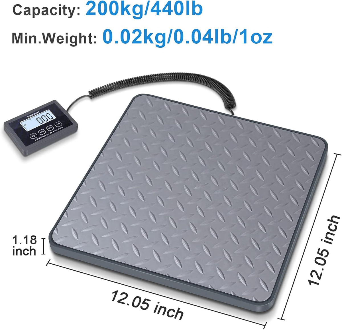 THINKSCALE Shipping Scale, 440 lbs/1 oz Highly Accurate Postal Scale with Hold/Tare/LCD Display, Lightweight Digital Postage Scale for Packages/Luggage/Post Office/Dog, Battery & AC Adapter Included