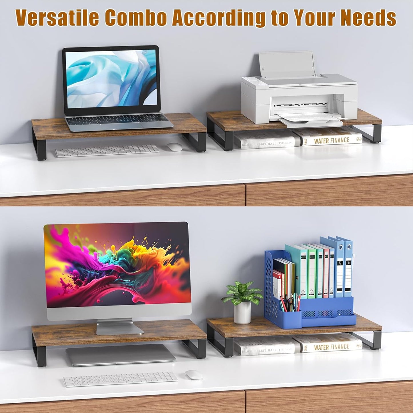 XINYAO Computer Monitor Stand for Desk, 24 inch Ergonomic Desks Riser with Spacious Storage for Laptop, Printer, Accessories