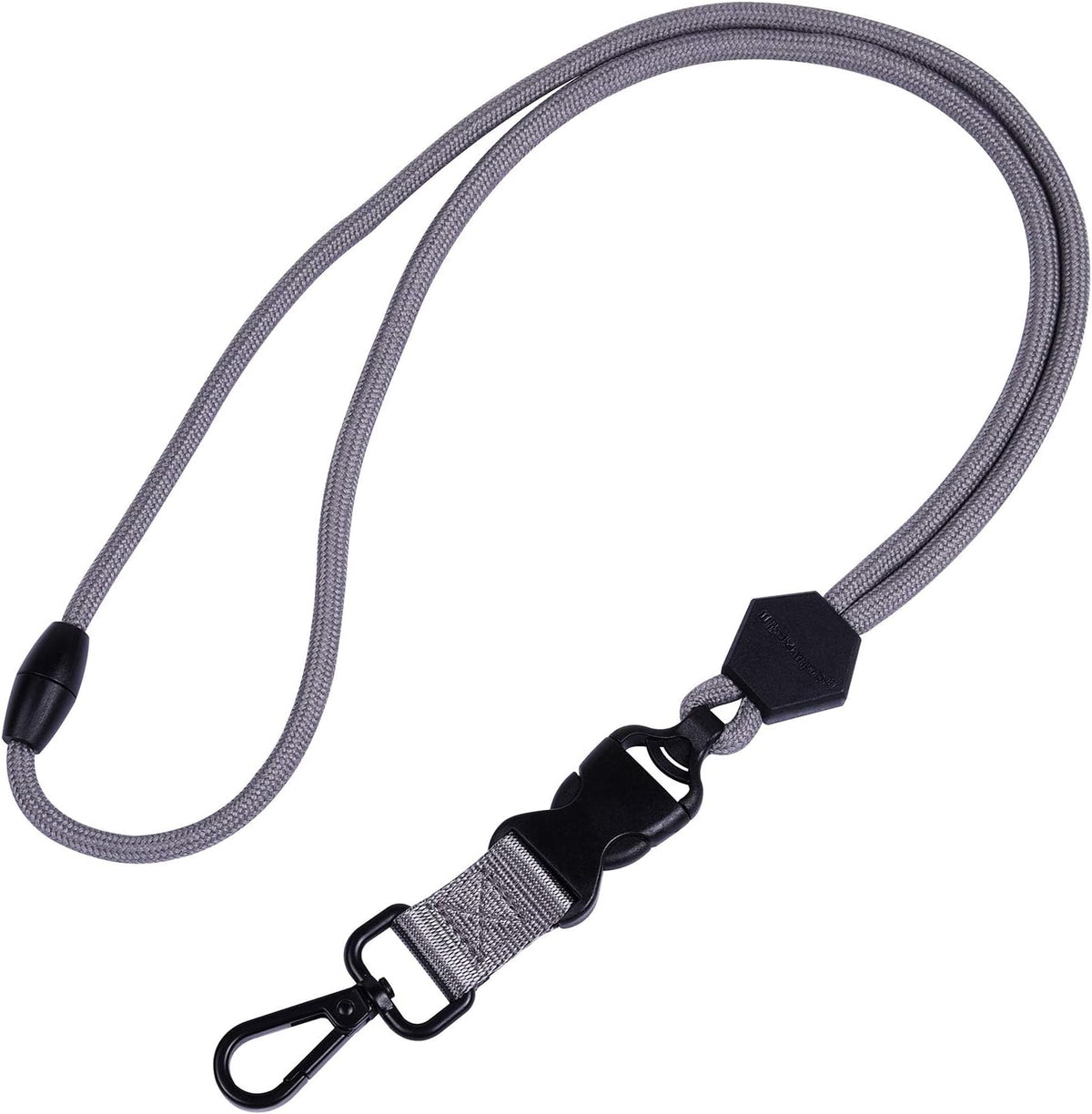 Wisdompro 2 Pack of 23 inch Durable Round Cord Heavy Duty Lanyard with Safety Breakaway Buckle, Detachable Buckle and Metal Hook for ID Card Badge Holder and Keys - Black and Gray