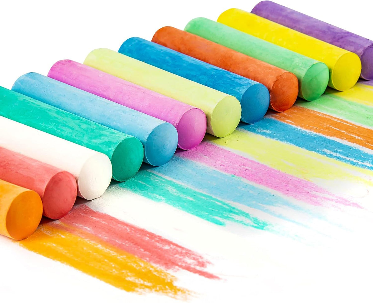 144PCS Washable Sidewalk Chalks Set in 12 Colors Non-Toxic Coloured Chalk Pavement for Kids Jumbo Chalk for Toddler Painting on Blackboard, Playground, Party