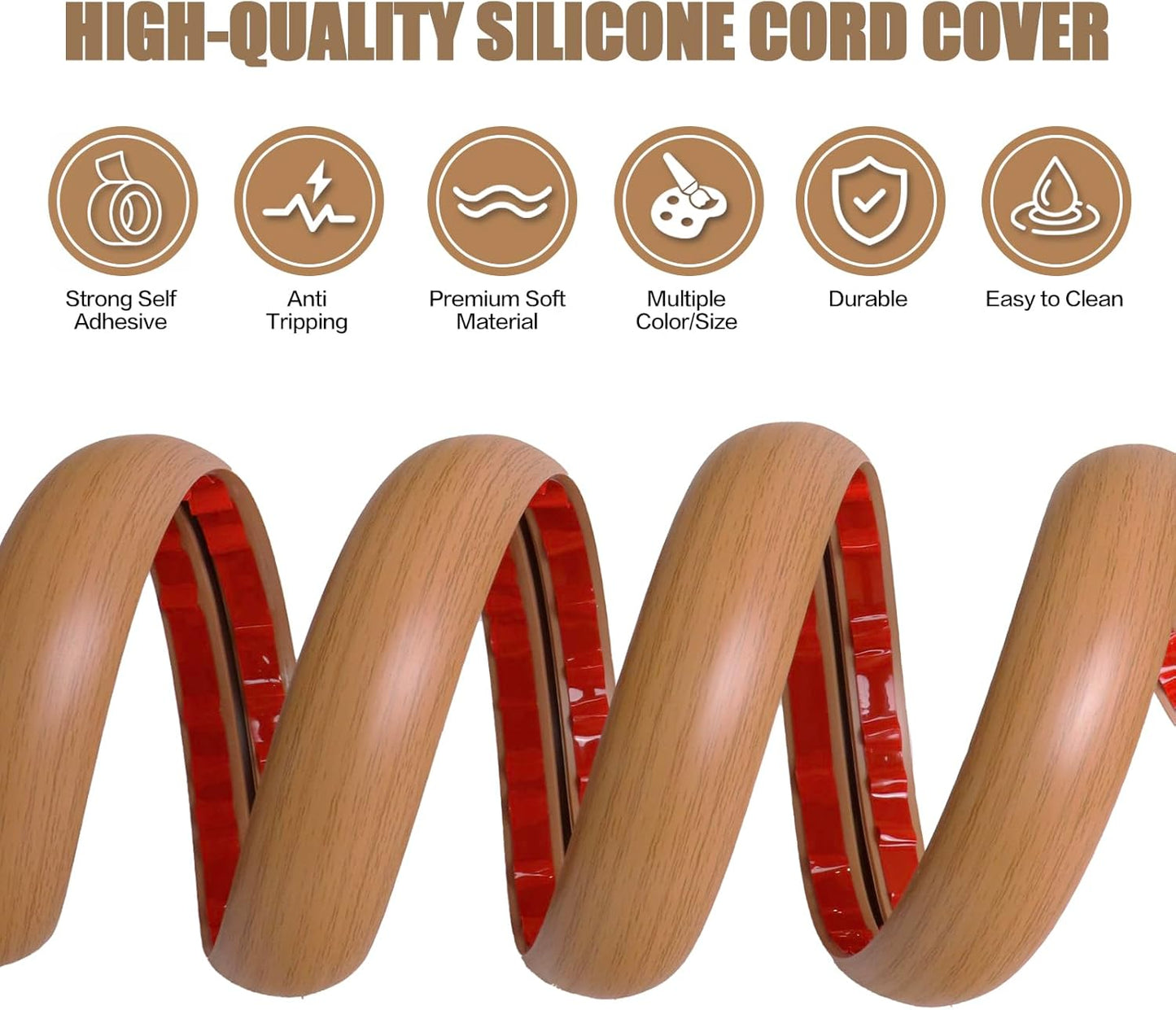 Floor Cord Cover Self Adhesive Cord Hider,20FT Cable Management, Extension Strip Protector for Wires, Prevent Cable Trips for Offices, Gyms, Exhibitions Cavity:0.51"(W) x 0.3"(H) Brown Wood