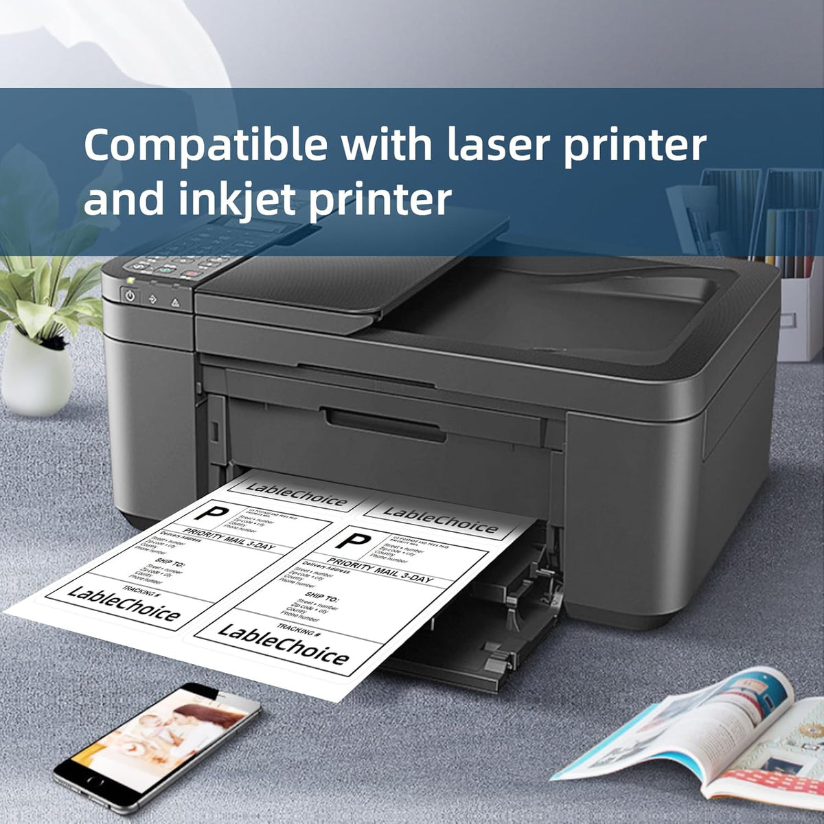 100 Sheets 400 Pcs 4"x5" 4 Up Shipping Address Labels for Laser & Inkjet Printers, Permanent Adhesive 4 per Page Shipping Labels, 4 to a Page Labels, 4 Stickers per Sheet