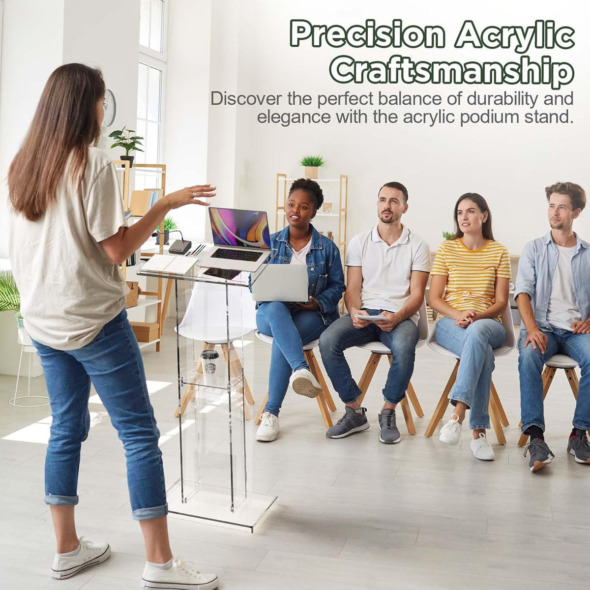 Dethan Acrylic Clear Lecterns Podium Stand, 50 Inch - Pulpits for Classrooms, Weddings, Churches, Conference, Speeches, Professional Presentation Podiums with Storage Shelf (Transparent)