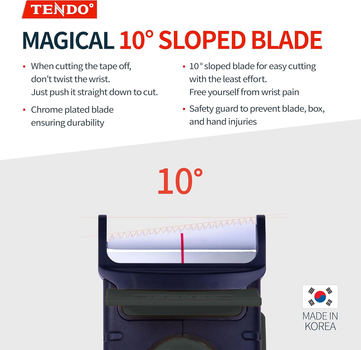 Heavy Duty Shipping Tape Dispenser: TENDO° Premium Line – Reusable, Replaceable, Eco-Friendly 2’’ Master Piece Dispenser for Pros with Patented 10° Sloped Chromium Blades - P-2200 (4th Gen.)_Black