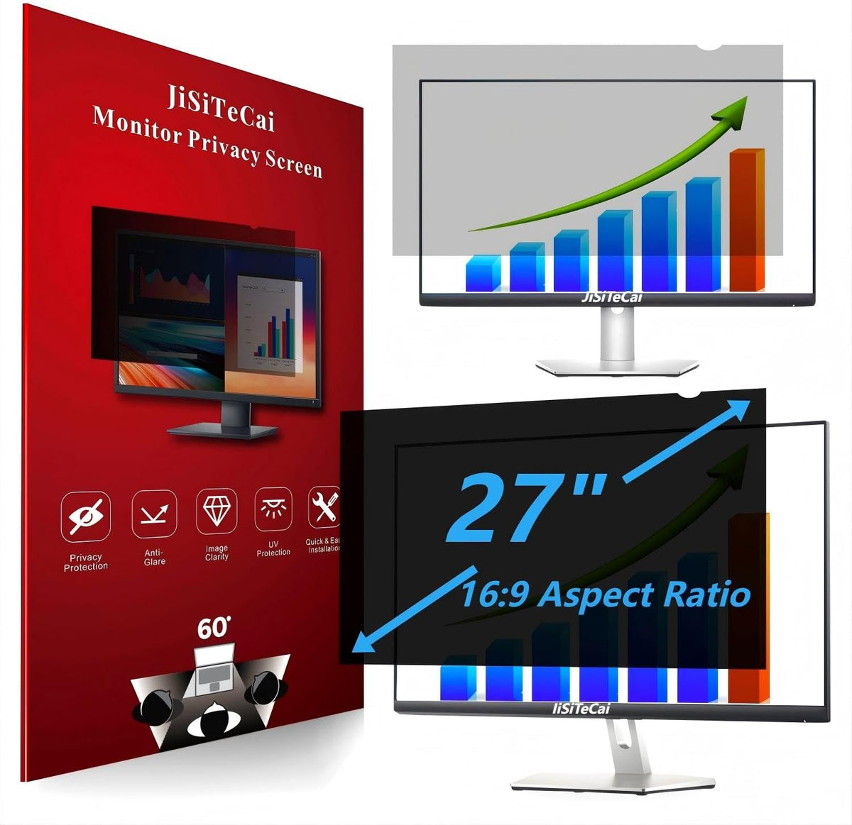 Computer Privacy Screen Filter for Screen Monitor - Premium Anti-Glare Computer Screen Cover - Scratch Resistant - UV & Blue Light Screen Protector (27 Inch)