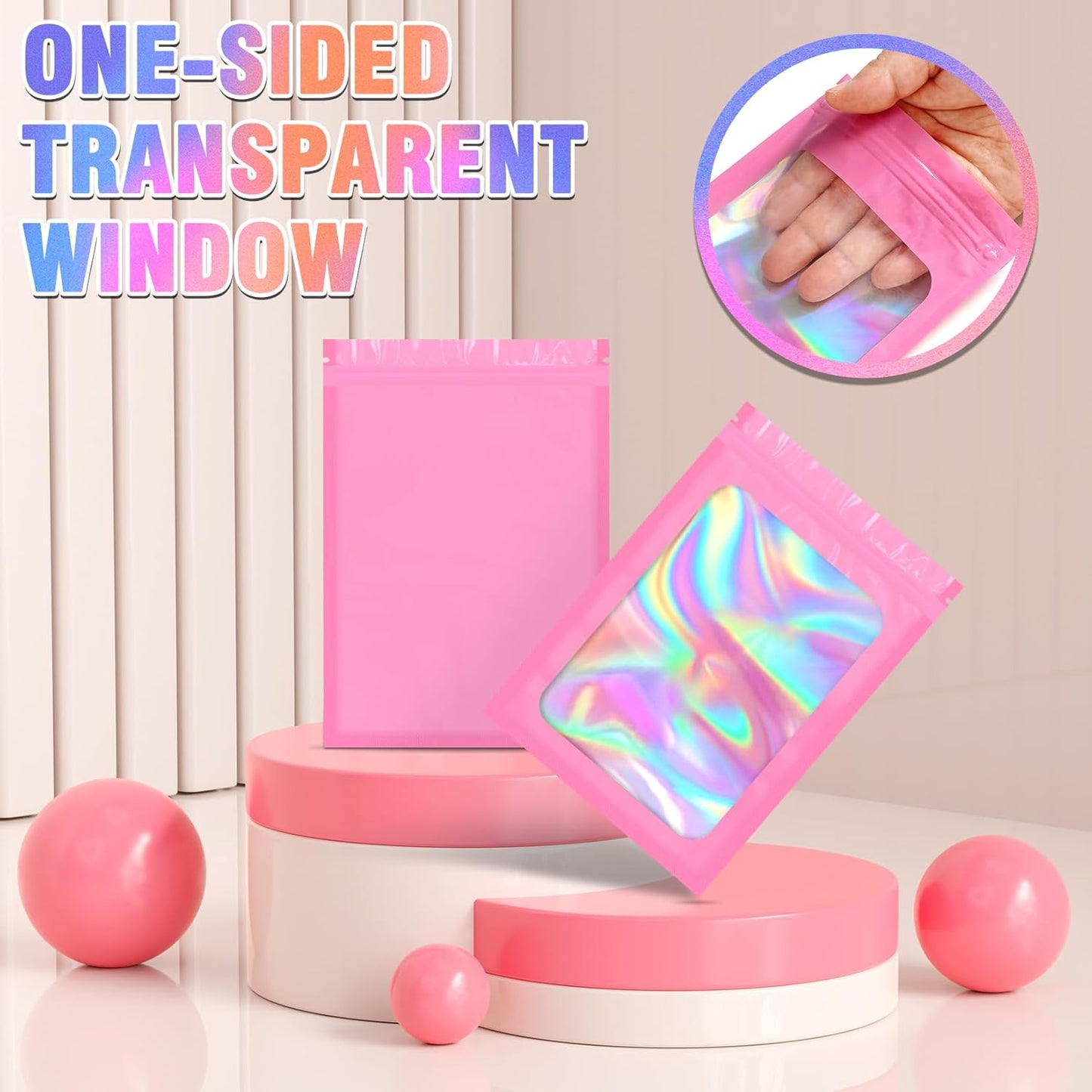 Mylar Bags, 100 PCS Holographic Bags, Smell Proof Bag with Sealing Strip, Resealable Bag (3x5 Inch)