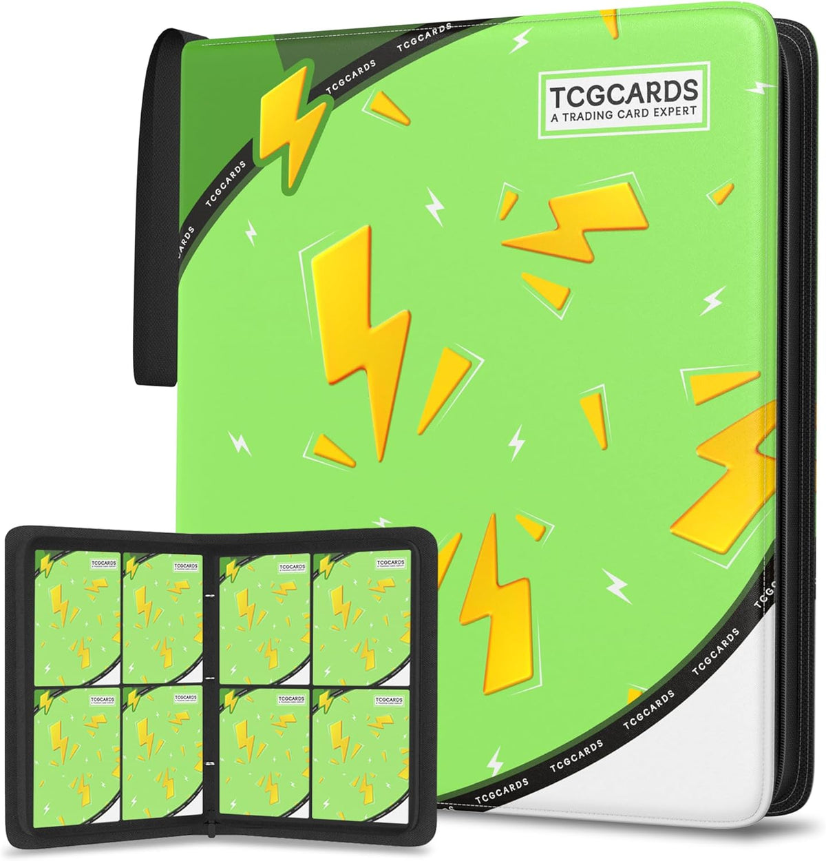 Trading Card Binder 4 Pocket，Card Binder 400 Pockets Card Book Holder Cards with 50 Removable Sleeves，3-Ring Zip Design MTG/TCG/Sport Collectible Trading Card Albums Gifts for Boys and Girls (Green)