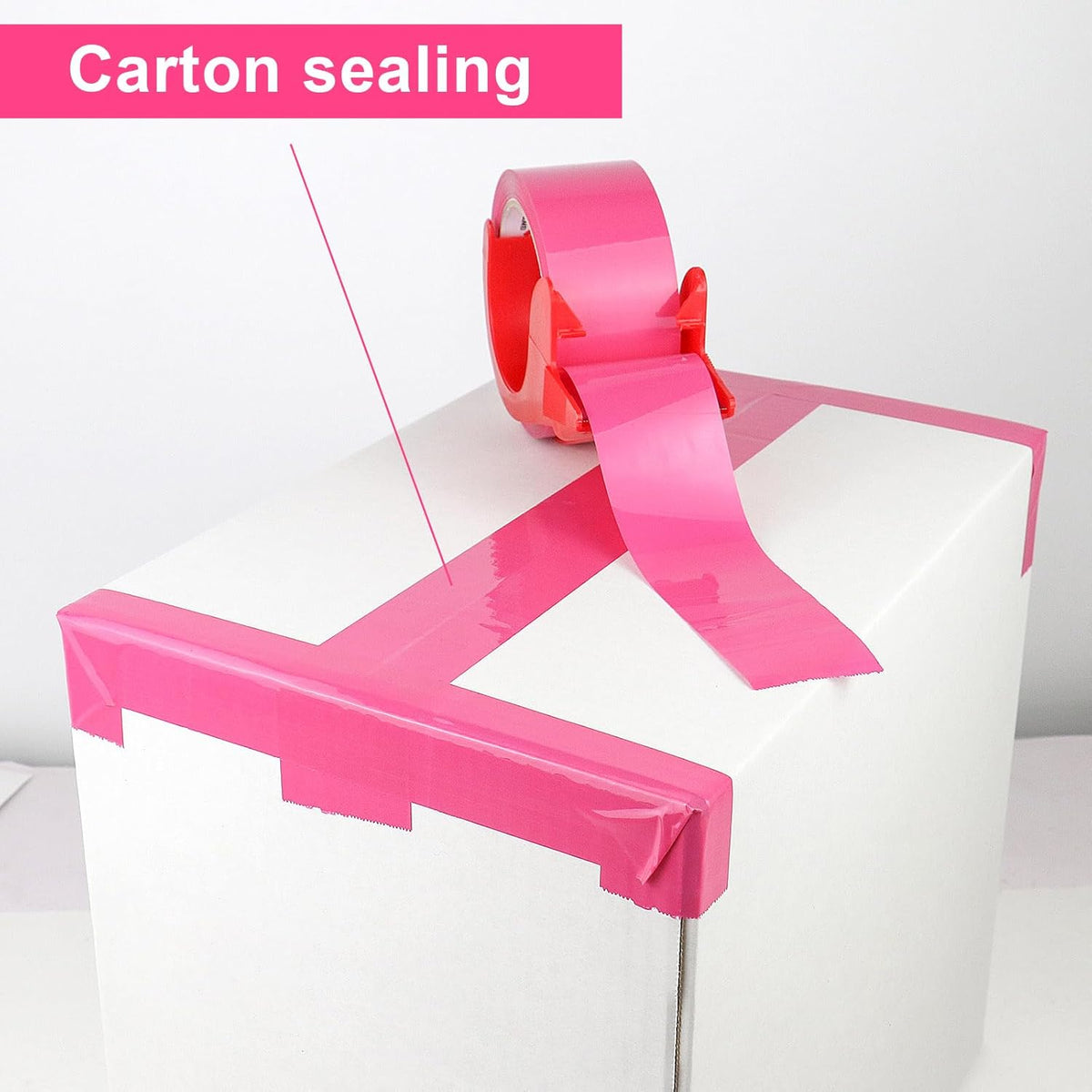 BOMEI PACK Heavy Duty 6 Rolls Colored Moving Tape with Dispenser 1.88 Inch x 60 Yard, Pink Packaging Tape 2.4 mil Packing Tape for Shipping, Moving, Mailing & Storage