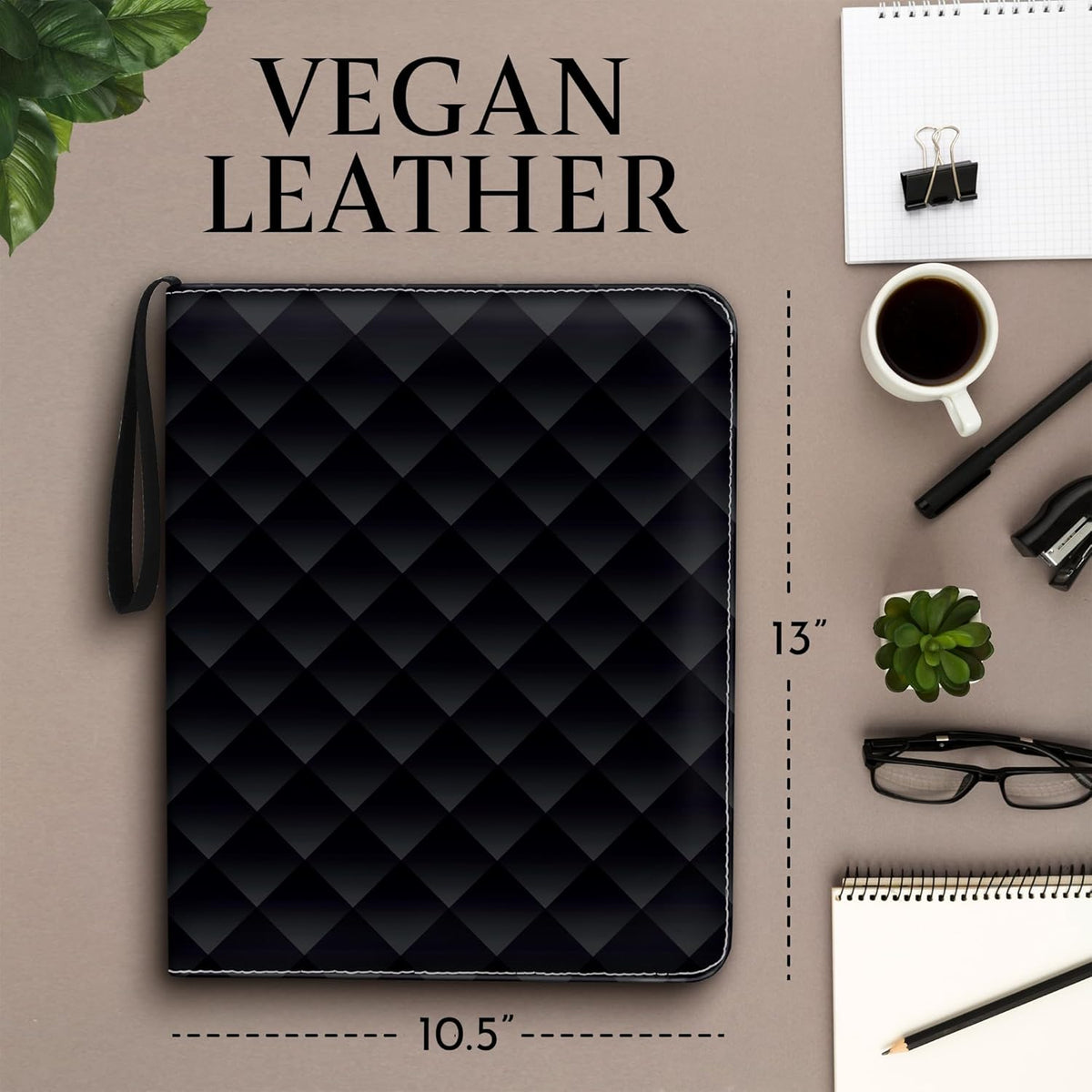 Premium Black Trading Card Binder – 13" x 10.5" PU Leather with Zipper, 50 Double-Sided 9-Pocket Sheets (900 Cards) – Velvet Liner – Includes 2 Acrylic 35PT Card Protectors