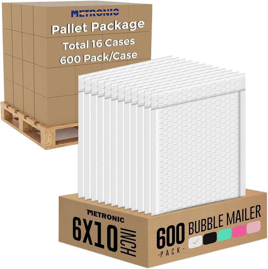Metronic 9600 Pack Bubble Mailer 6x10 Inch White,Usable Size 6x9" Waterproof Padded Envelopes,Self-Seal Modern Bubble Mailers Cushioning for Shipping,Jewelry Makeup Supplies, Packaging Bulk