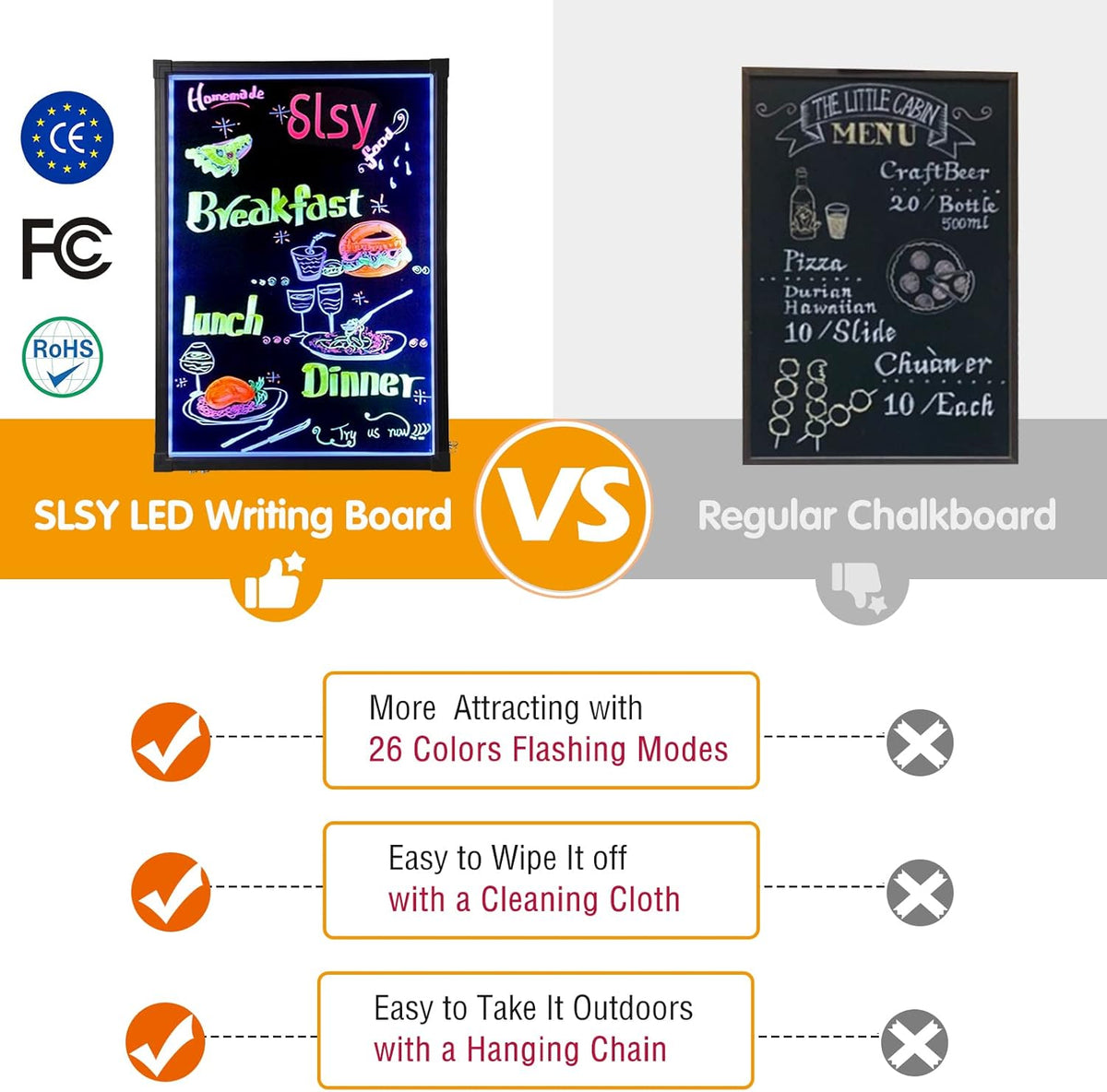 Slsy Illuminated LED Message Writing Board Erasable Neon Effect Menu Sign Board with 8 Fluorescent Makers, 12Colors Flashing Modes, Remote Control Message Board (28"X20")