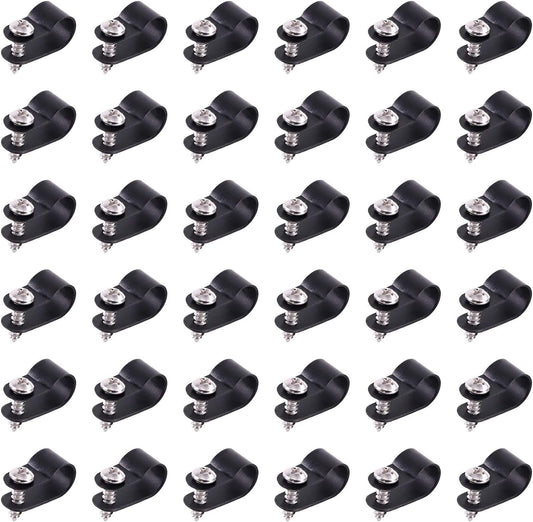 Swpeet 60 Pack Black 3/8 Inch Nylon Plastic R-Type Cable Clips Clamp Kit, Nylon Screw Mounting Cord Fastener Clips with 60 Pack Screws for Wire Management (3/8 Inch, Black)