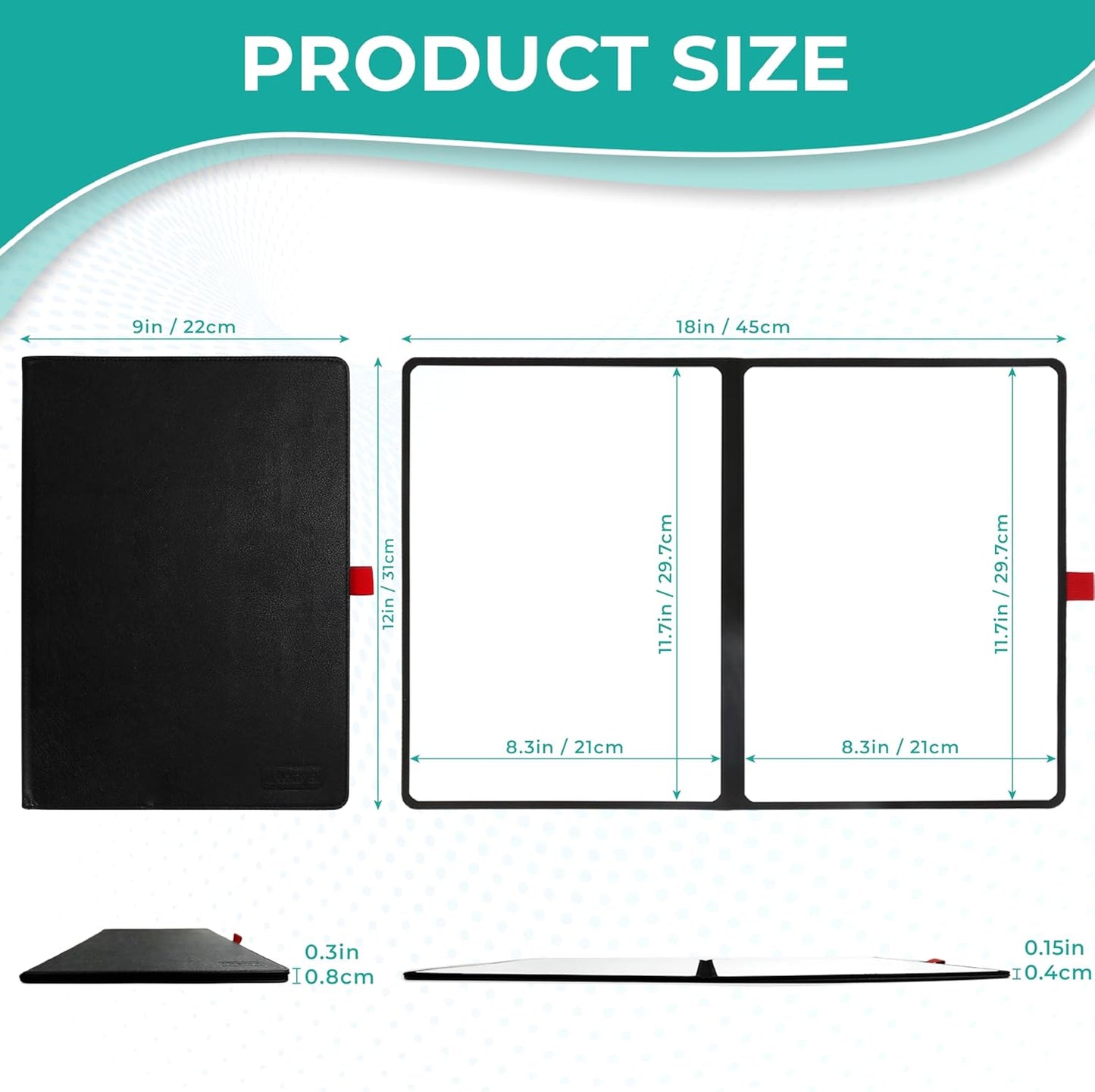 Double-Sided Whiteboard - Portable, 12" x 9" Dry Erase Boards with 3 Markers, Eraser and Stylish Red Elastic Pen Tray for Office, Education and Home (Double-A4 Blue)