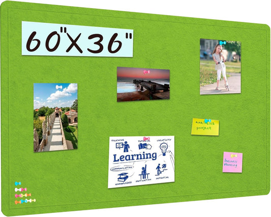 Large Bulletin Board - 60 X 36 inches Cork Board with 30 Pushpin, 5' x 3' Cork Board for Walls Pin Board, Self-Adhesive Felt Board Vision Board Foldable Photo Board for Wall (Foliage Green)