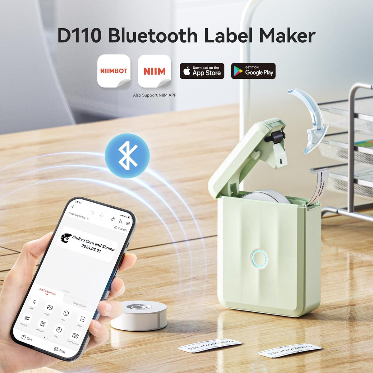 NIIMBOT D110 New Version Label Maker Machine with Tape, Handheld Bluetooth Label Printer, Mini Thermal Printer, Sticker Maker for Organizing Home Kitchen School, Green Visit The Store
