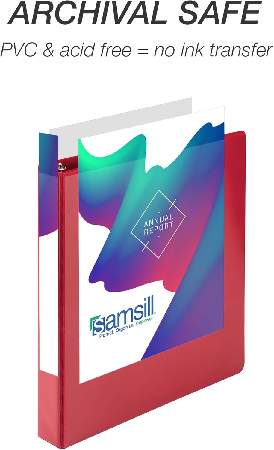 Samsill Durable 1 Inch Binder, Made in the USA, Round Ring Customizable Clear View Binder, Red, 4 Pack (MP48433)