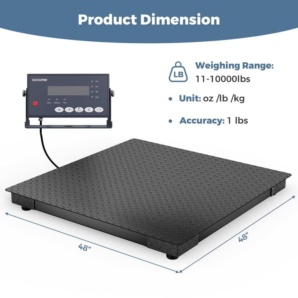 48"x48" Industrial Floor Scale, Professional Platform Scale with Digital Indicator, Weighing Scale for Warehouse Shipping and Industrial Use, 10000 lb x 1 lb, Black
