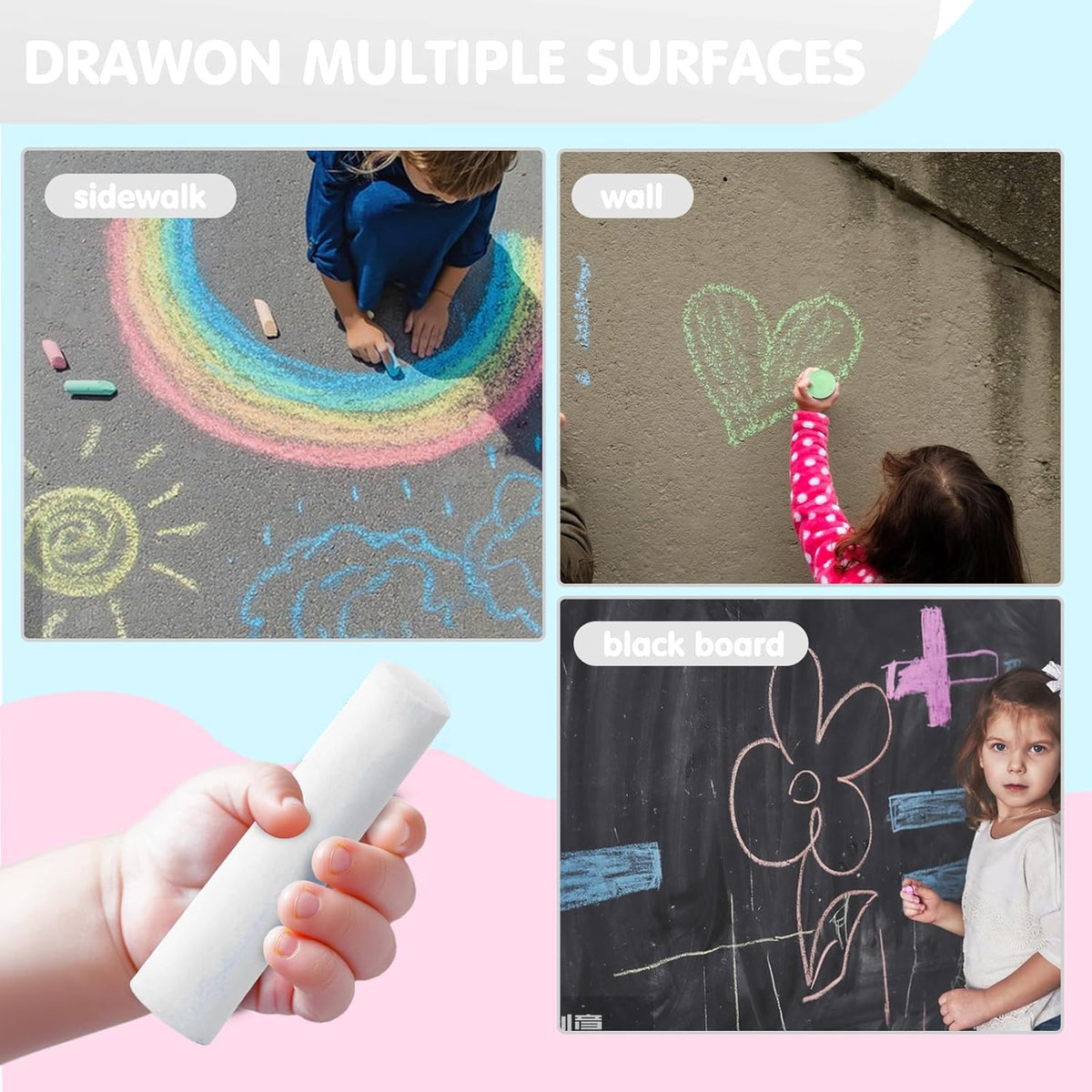 50 Pack White Sidewalk Chalks Washable Chalk for Kids Non-Toxic for Outdoor Art Play, Colored Chalk for Painting on Chalkboard, Blackboard and Playground(White)