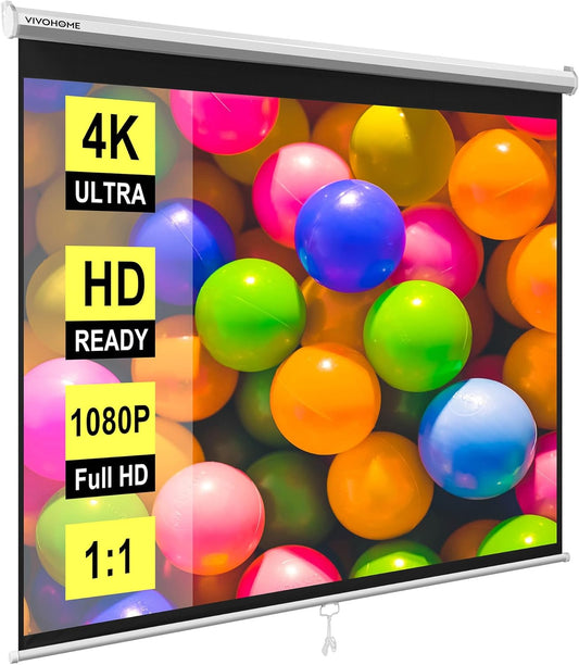 VIVOHOME Projector Screen Pull Down, 1:1 120 Inch Retractable Projection Screen, HD 4K Manual Pull Movie Screen for Home Theater, Cinema, Office (84x84 Inch White)