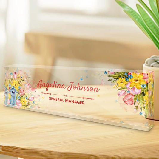 Personalized Name Plate for Desk, Custom Acrylic Desktop Accessories Office Decor for Women Men, Offices Gift for Coworkers Boss Teacher, Employee Appreciation Gifts