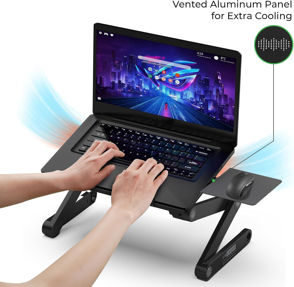 Uncaged Ergonomics Workez Adjustable Laptop Stand for Desk, Laptop Stand Adjustable Height, Foldable Aluminum Cooling Computer Holder & Riser for Desk Bed, XL-Blue