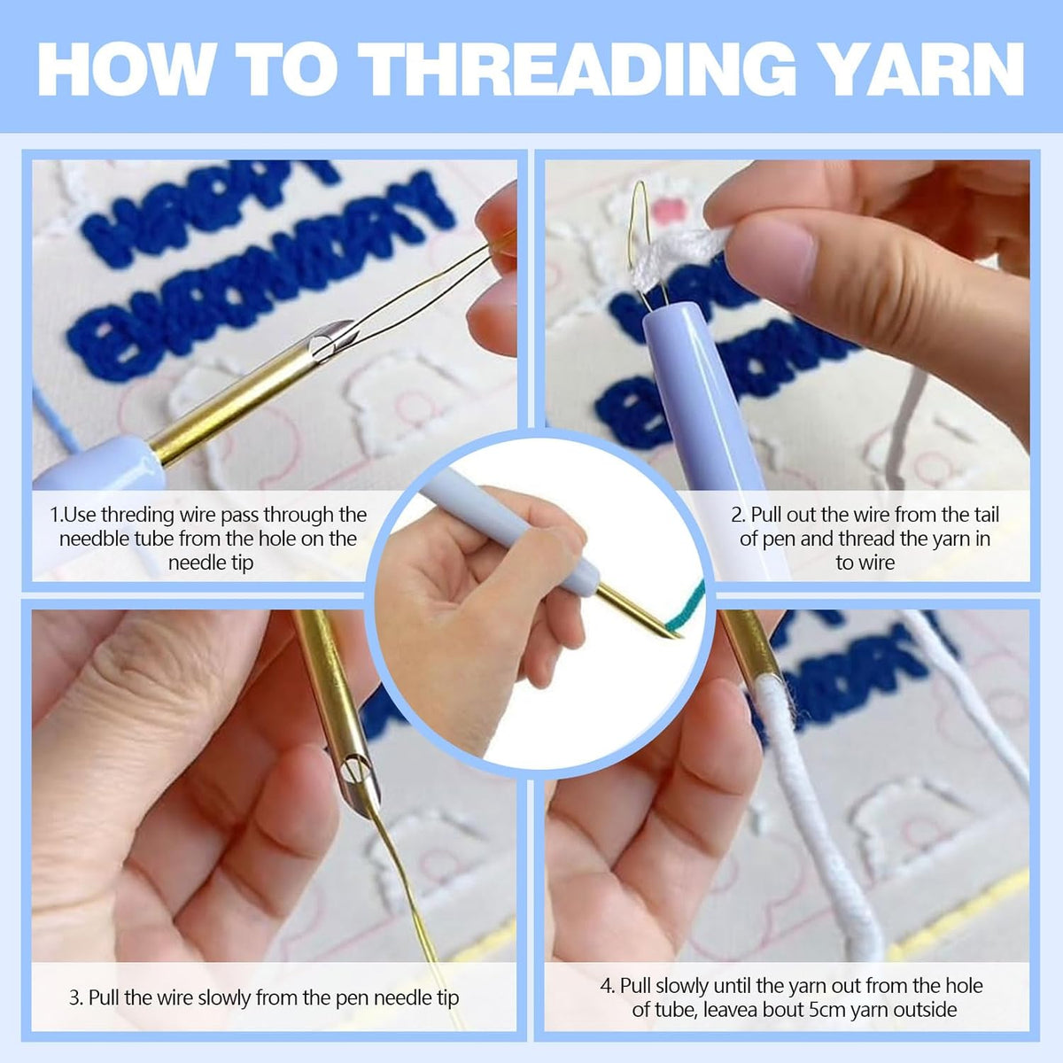 Punch Needle Kits for Beginners, Cute Cartoon Highland Cow with Daisy Flower, Punch Needle Starter Craft Set with 20cm Hoop, Perfect for Festival Gift and Decoration (Summer Beach)