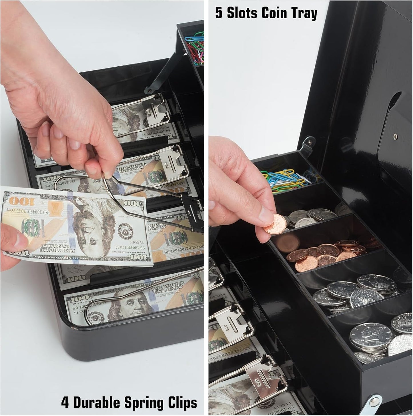 Cash Box with Money Tray and Combination Lock, Large Money Box for Cash Regiser, Safe Lock Box for Money Saving Metal 11.8"x9.45"x3.54" Black XL Large