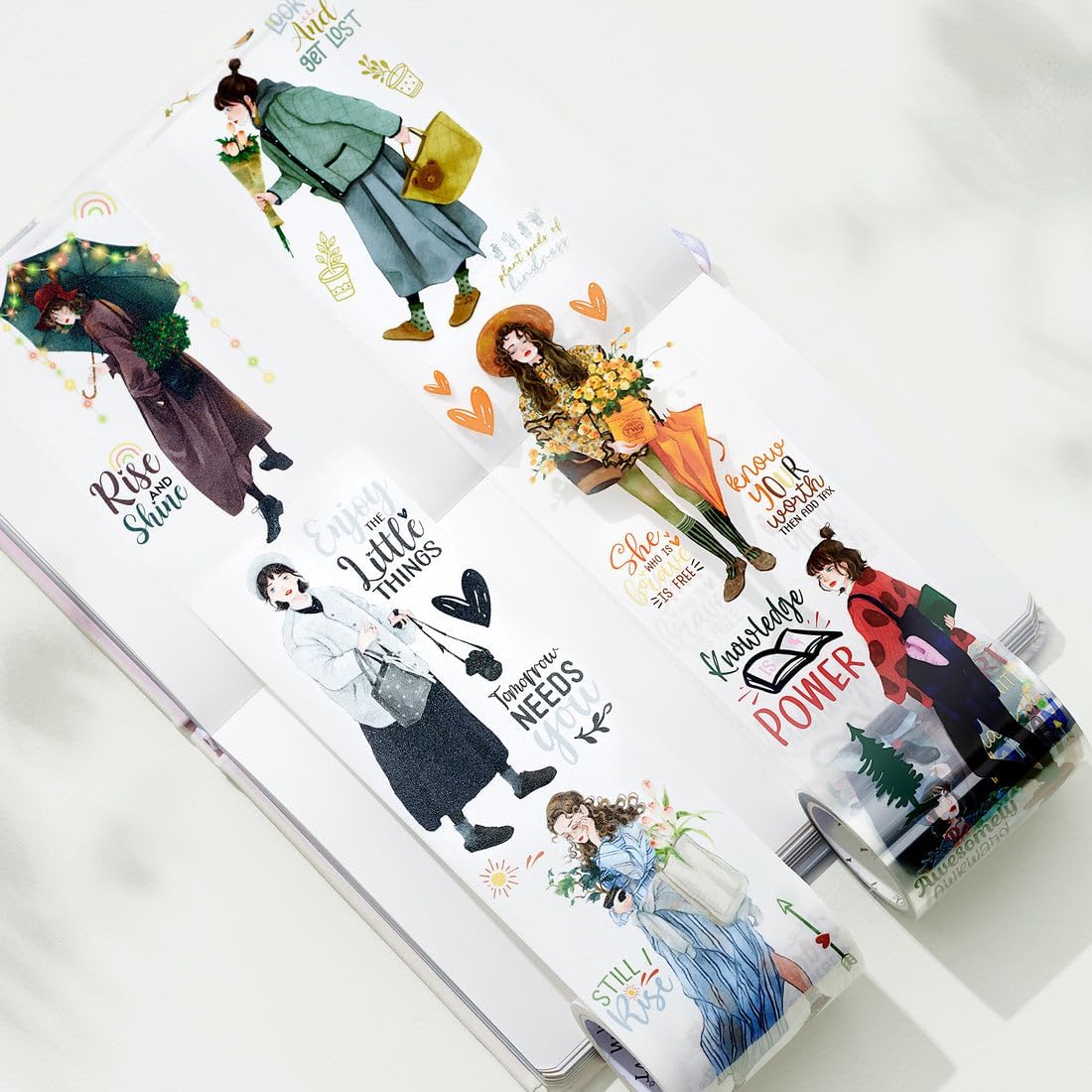 WT Fiery Dream Wide PET Tape, Single Roll, Original Fashion Girl Character Designs, Clear Decorative Tape for Journaling, Scrapbooking, Bujo Planners, DIY Crafts, Art Stationery