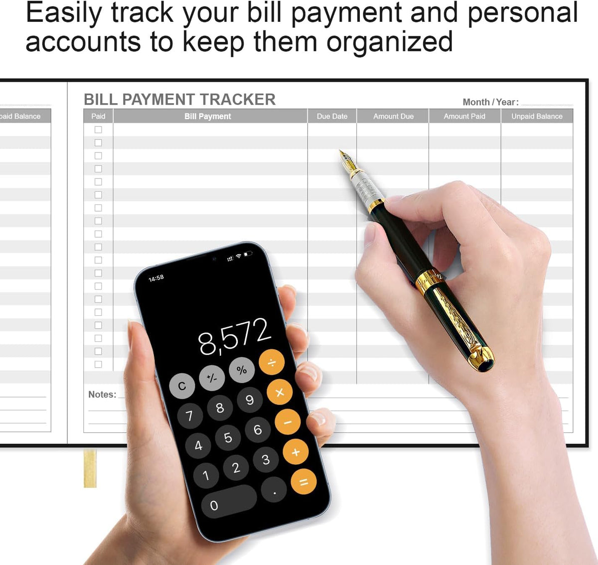 Bill Tracker Notebook - Monthly Bill Organizer & Planner for Personal Budgeting Financial, Payments Checklist Organizer, 7" x 10", Black