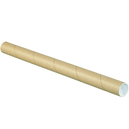BOX USA BP1548K Mailing Tubes with Caps, 1 1/2" x 48", Kraft (Pack of 50)