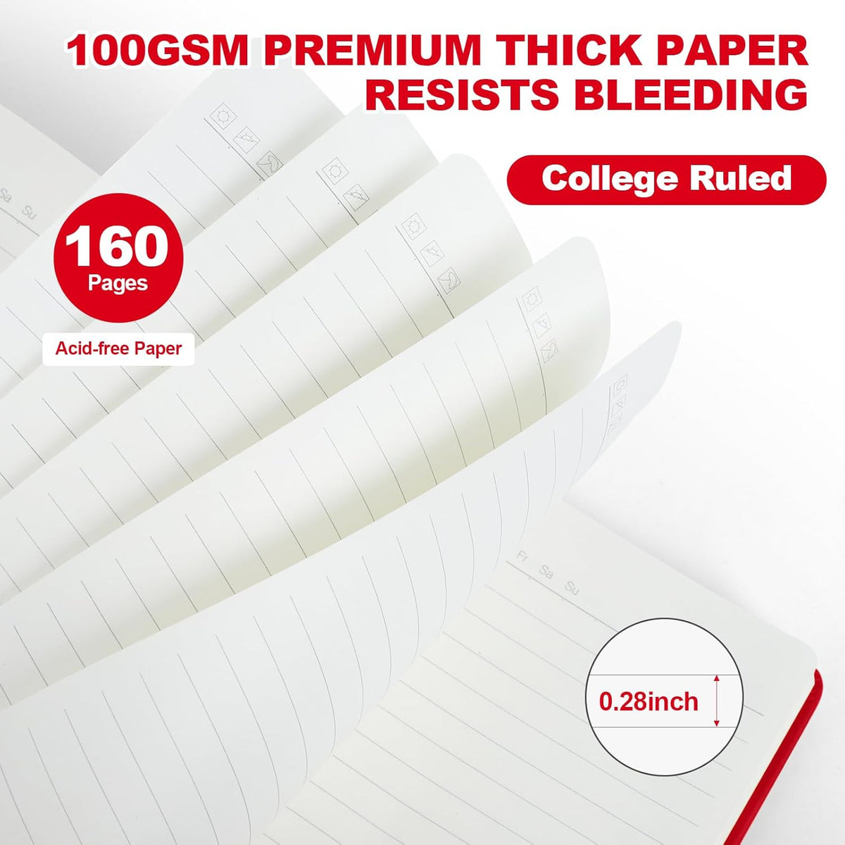 Lined Journal Notebook for Women Men,5.5"x8.3",100 GSM Thick Paper, A5 Hardcover Leather Journaling Notebooks for Writing,Travel,Work & School,College Ruled Notebooks for Note Taking Diary(Red)