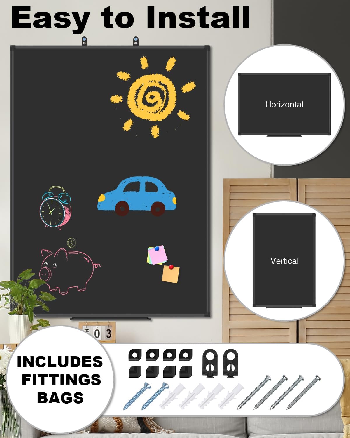 XBoard Magnetic Chalkboard 48 x 31 inch Chalk Board/Black Board, Black Aluminium Frame, Display Collections