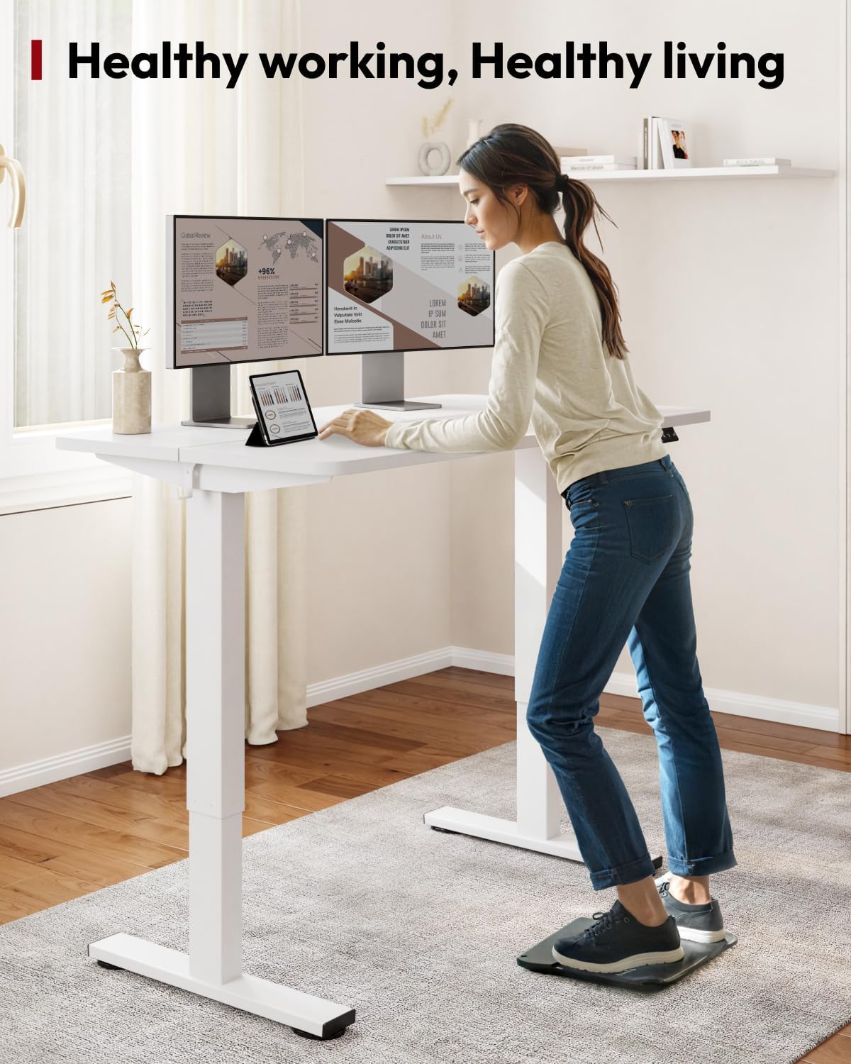 SANODESK Standing Desk Height Adjustable Electric Stand up Desk 40x24 Inches Sit Stand Home Office with Splice Board, White Frame/White Top