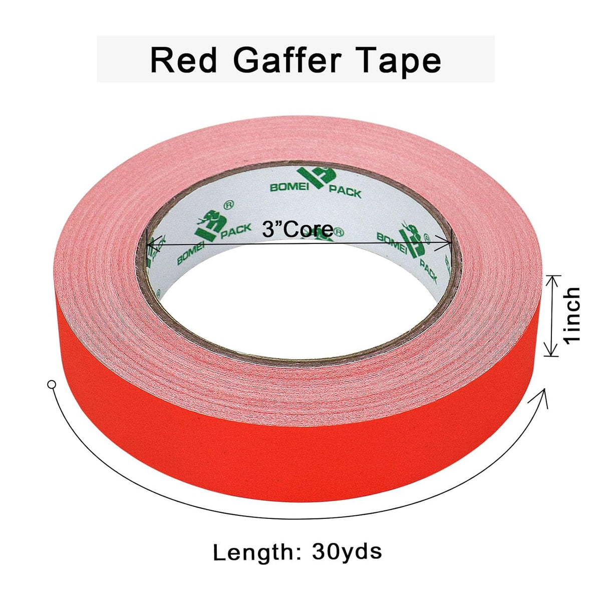 BOMEI PACK Red Gaffer Tape, Matte Non-Reflective, 1inch x 30yds No Residue Hand Tear Self-Adhesive Gaffer Tape for Labeling, Cable, Stage, Photo Studio, Painters and Duct Repair, 1 Pack