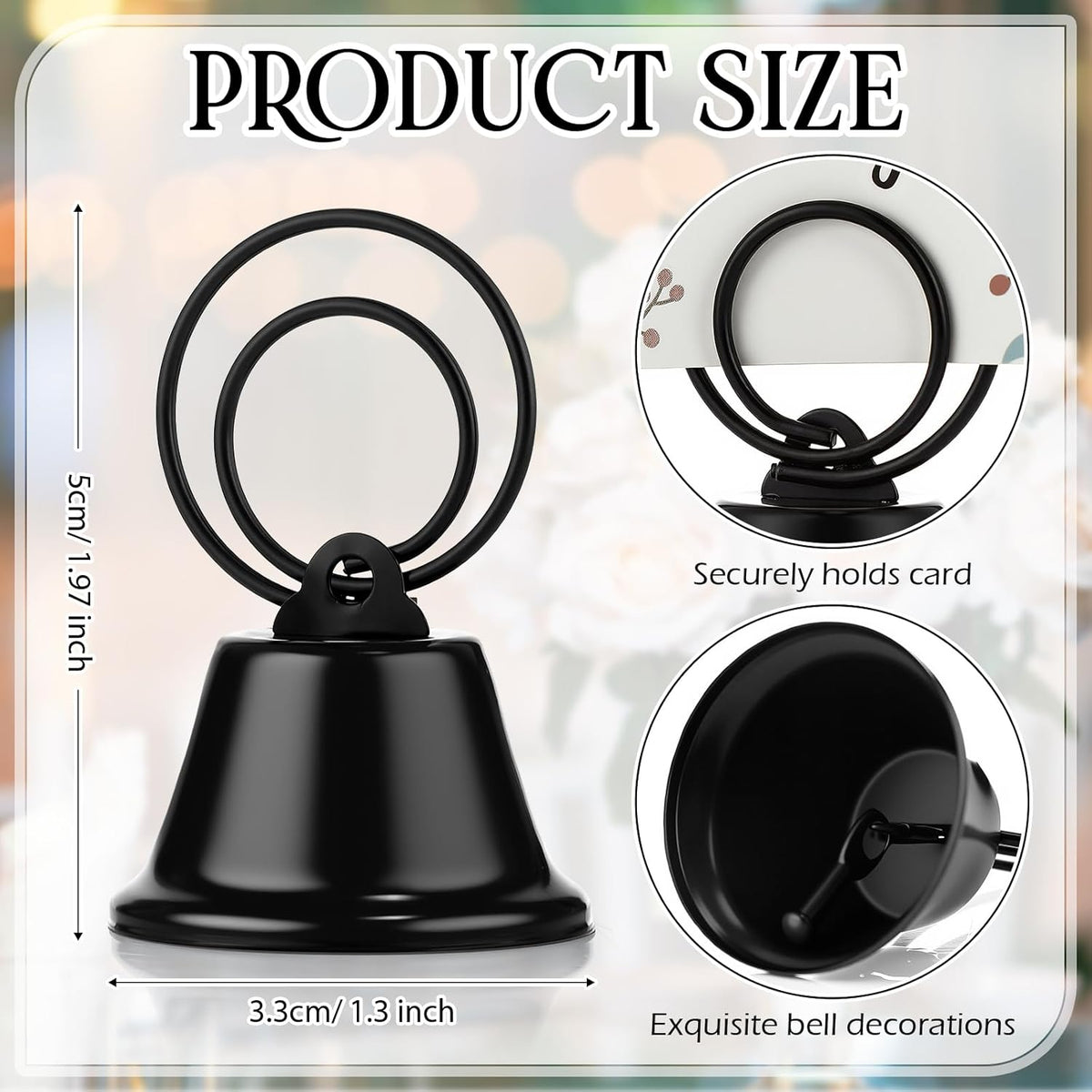 24 Pcs Table Number Holders Place Card Holders for Table 2 Inch Ring Clip Bell Number Holder Metal Picture Holder for Wedding Christmas Restaurant Home Photo Office Memo(Black,Ring)