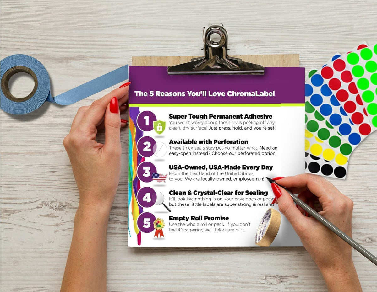 ChromaLabel 1.50 Inch Round Stickers, Wafer Seals Envelope Sealer, Office and Library Supplies Seal Stickers - 1000 Envelope Seals per Roll, Non Perforated Clear Labels