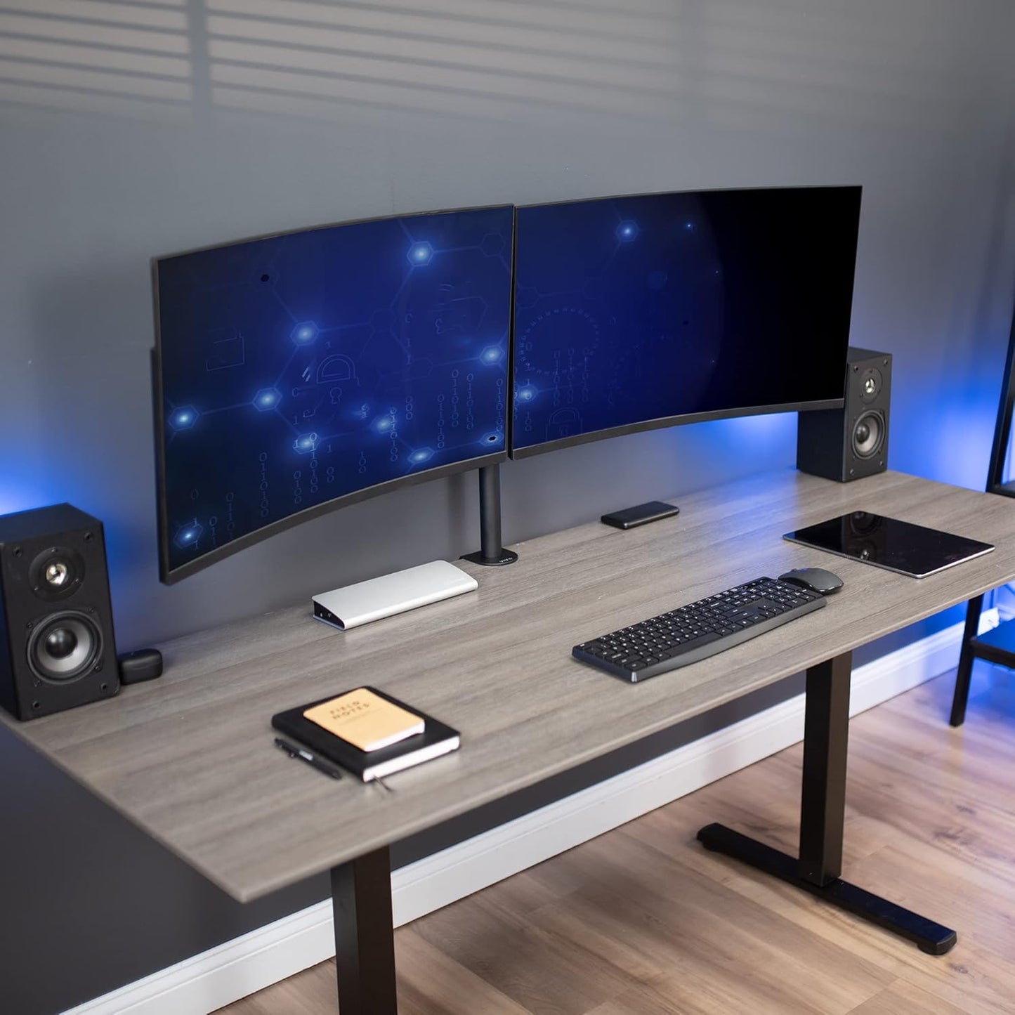 VIVO Dual LCD LED 21 to 32 inch Monitor Desk Mount, Heavy Duty, Adjustable Telescoping Arms, Flush Wall Setup, Fits 2 Screens, Black, STAND-V002E