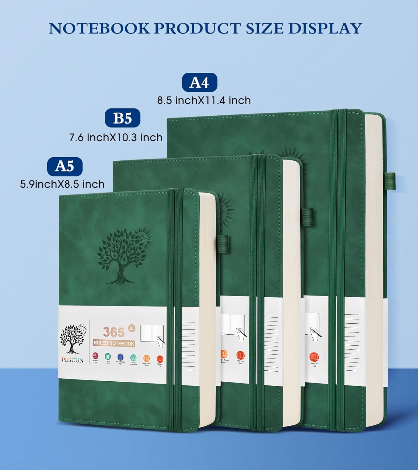 B5 Lined Journal Notebook - 365 Page Large Leather Journals for Writing Women Men，Hardcover Notebook with 100Gsm Thick Pages，Daily Diary for Travel, Work，School，College Ruled (7.6" x 10.3")