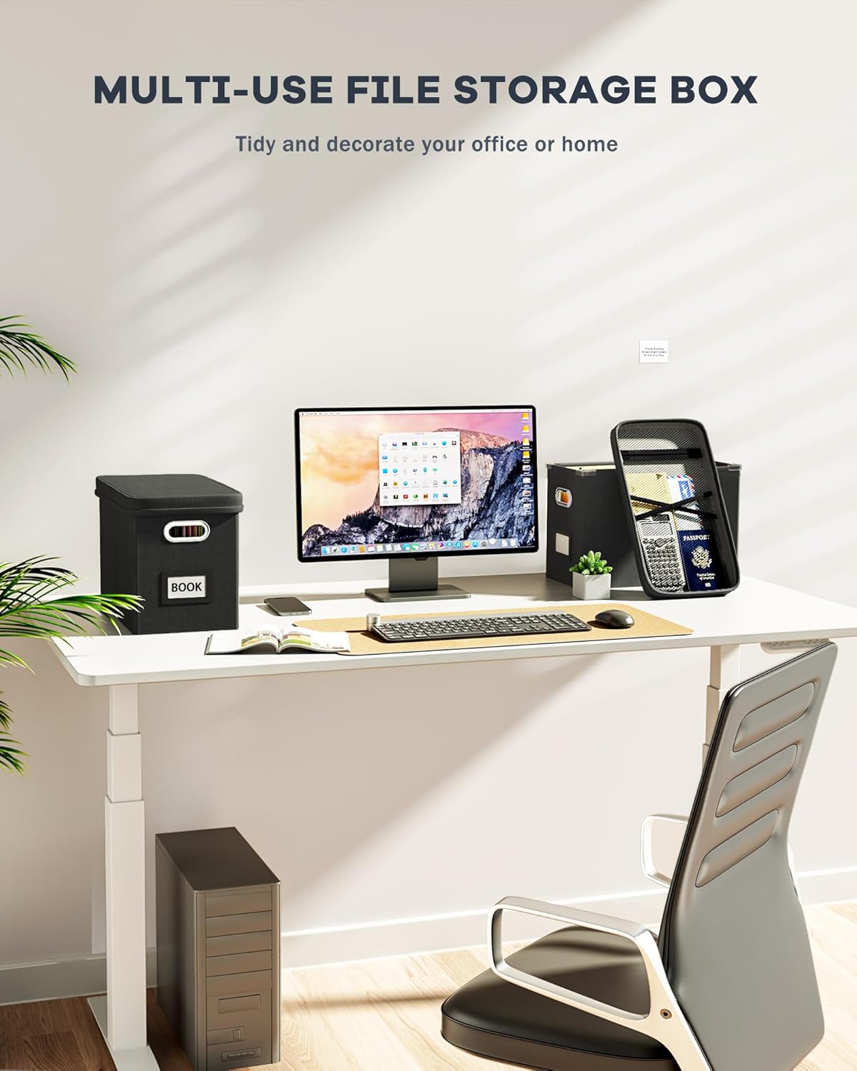 Oterri File Organizer Box with Lid, Hanging Filing File Box with Mesh Pocket, Document Organizer Box for Letter Files, Portable Storage Box with Smooth Sliding Rail for Office&Home (1 PCS, Black)