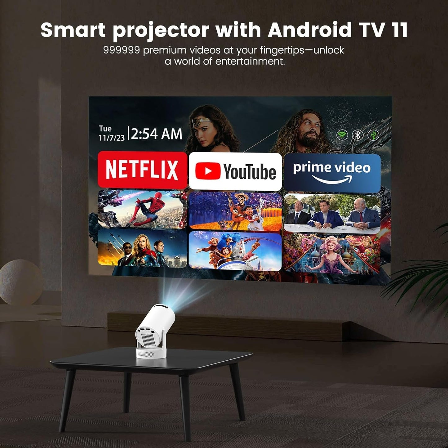 Mini Projector with WiFi and Bluetooth | 4K 1080P 170 ANSI Auto Keystone Correction | 210° Rotatable Portable Projector | 25"-110" Screen Video Projector for Smartphone/Laptop/PC HY300Ultra