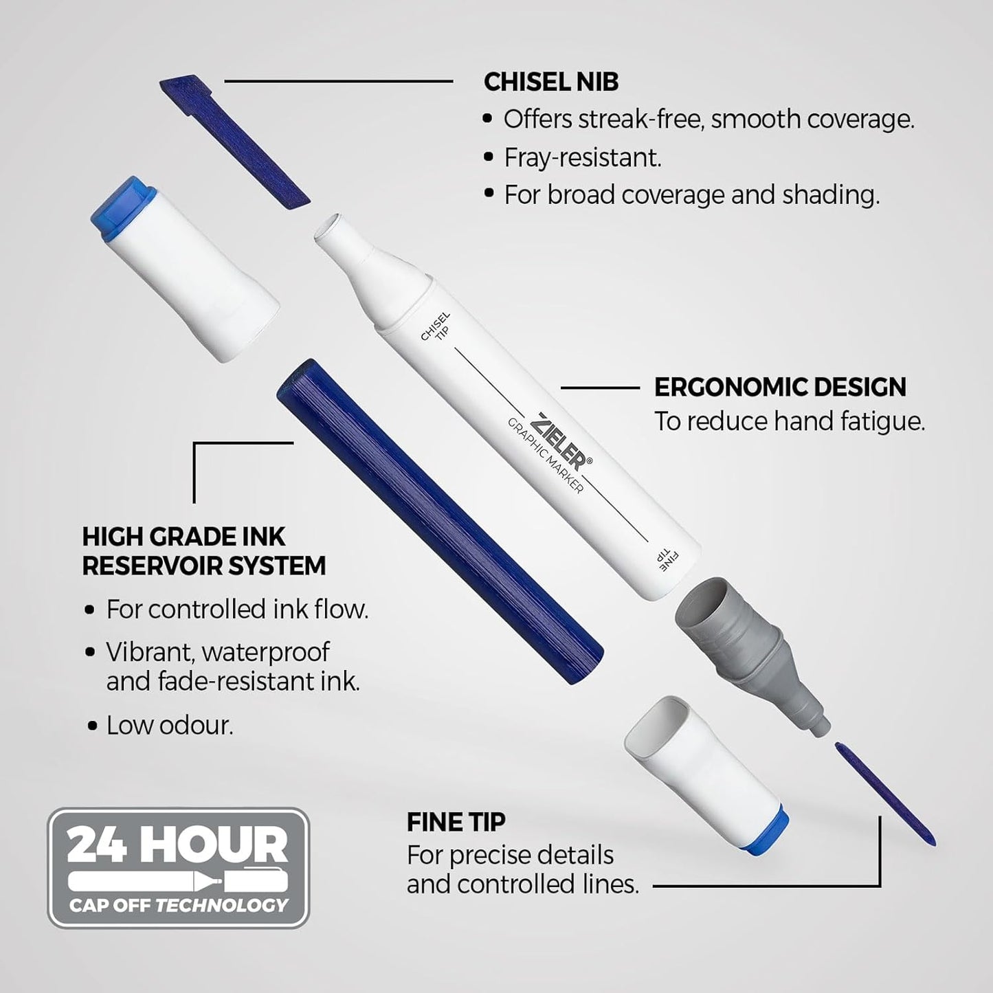 25+1 Artists Graphic Dual-Tip Graphic Marker Pens, 25 Colours+Blender, 1 Set