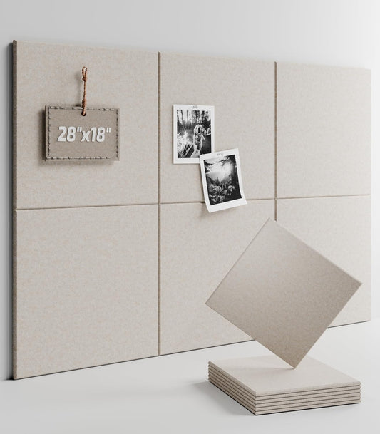 Felt Bulletin Board Tiles -28"x18" Cork Board Alternative for Office Decor, Push Pin Board Wall Organizer 6-Pack - Oatmeal
