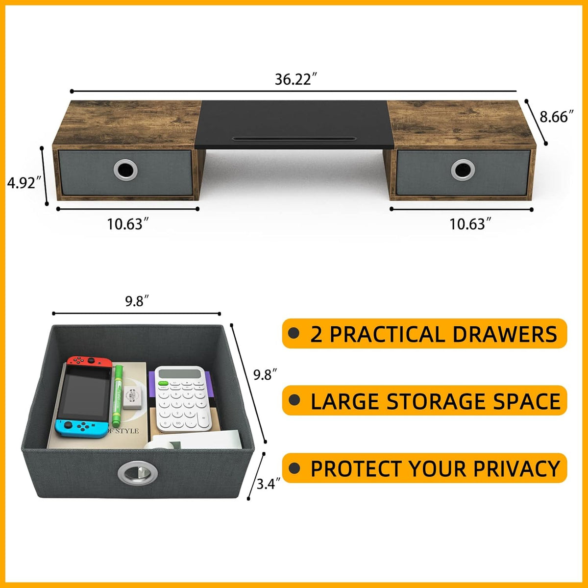 WESTREE Dual Monitor Stand Riser with Two Drawers, Extra Large Storage for 2 Monitors, Desktop Oraganizer Computer,Laptop,Screen,Printer,TV